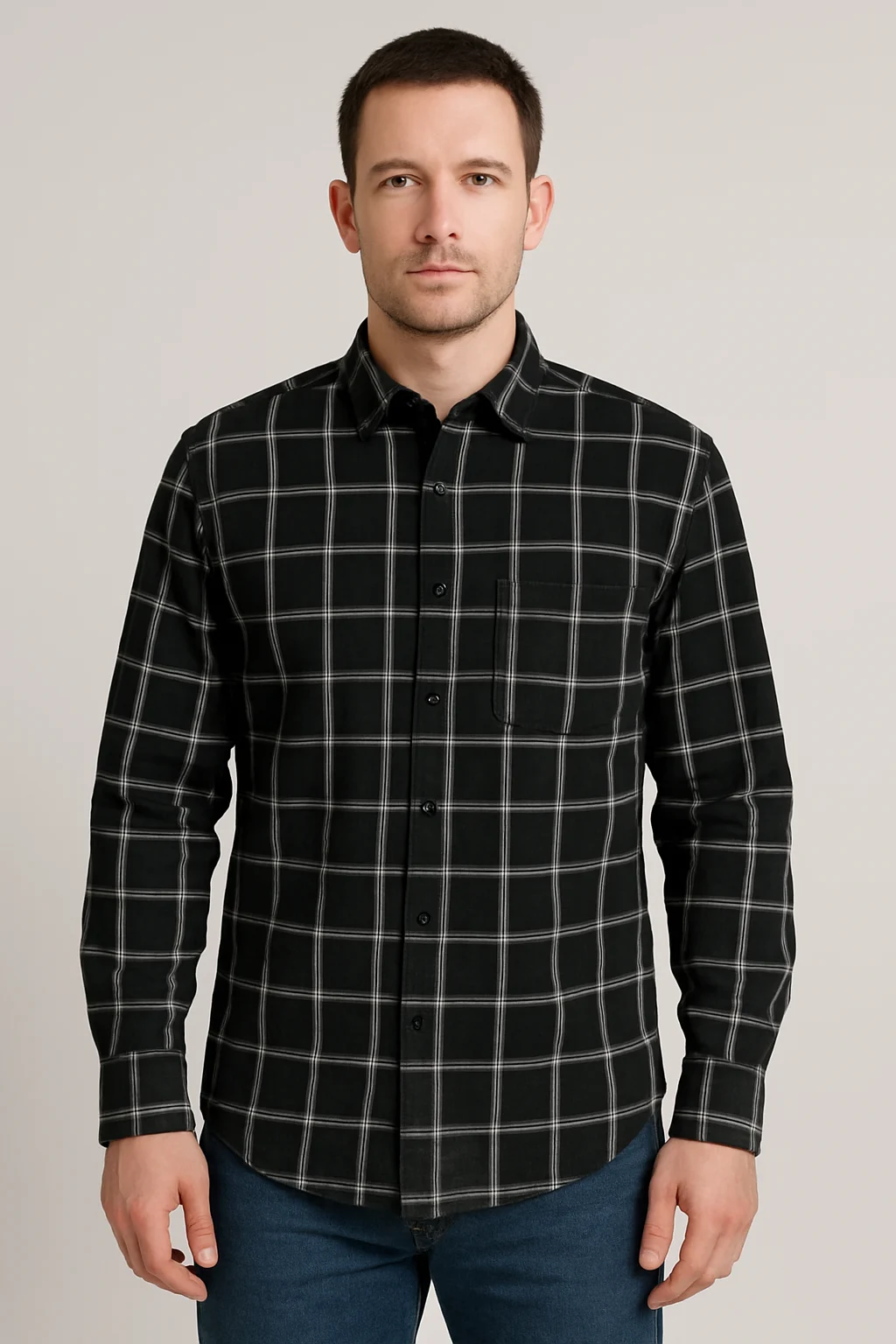 Mens Checks Black Shirt - 5